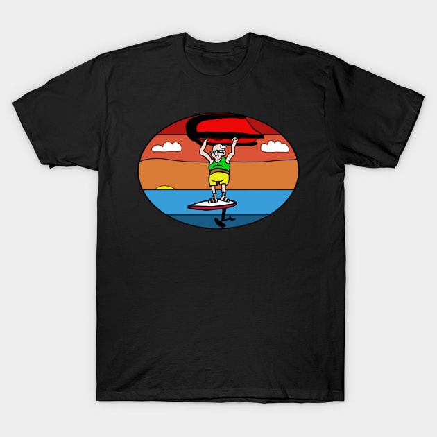 Old fart wing foiling with sandals T-Shirt by Rick Post